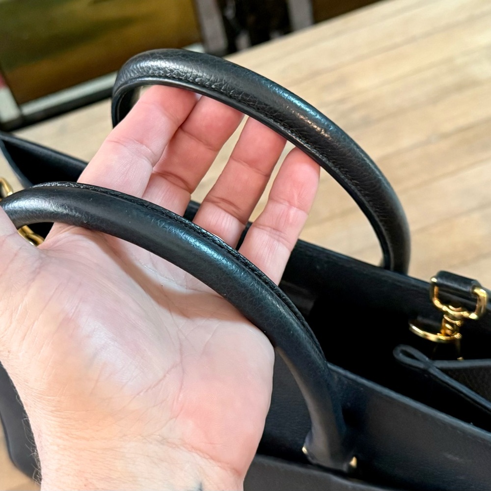 Versace Black Grained Calfskin Leather Virtus Satchel Top Handle Bag Tote Purse - Picture 7 of 15
